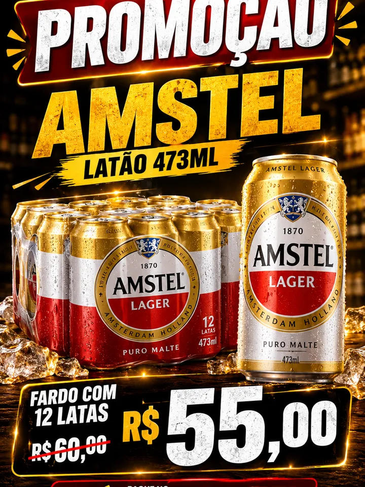 Cerveja Amstel Lager 473ml — Fardo com 12 latas por R$ 55,00