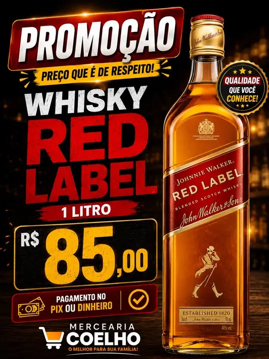 Whisky Red Label — Garrafa 1 Litro por R$ 85,00